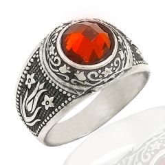 Beelo Silver 925K Gümüş Lale Kırmızı Taşlı Erkek Yüzük BGEY015