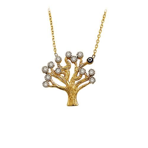 Beelo Gold 14K Altın Taşlı Hayat Ağacı Nazar Kolye BGKL056