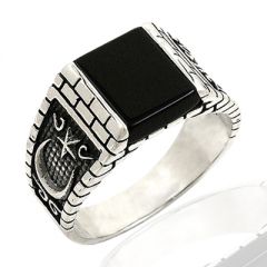 Beelo Silver 925K Gümüş Ayyıldız Erkek Oniks Yüzük BGEY016