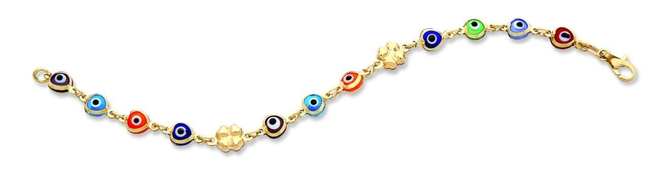 Beelo Gold 14K Altın Renkli Yonca Çocuk Nazar Bileklik CMK050