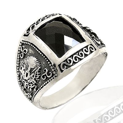 Beelo Silver 925K Gümüş Osmanlı Arması Oniks Erkek Yüzük BGEY020