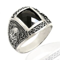 Beelo Silver 925K Gümüş Osmanlı Arması Oniks Erkek Yüzük BGEY020