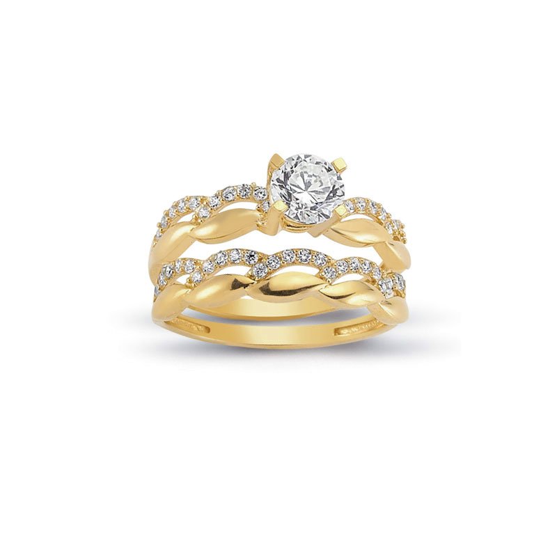 14K Altın Tektaş Alyans İkili Set