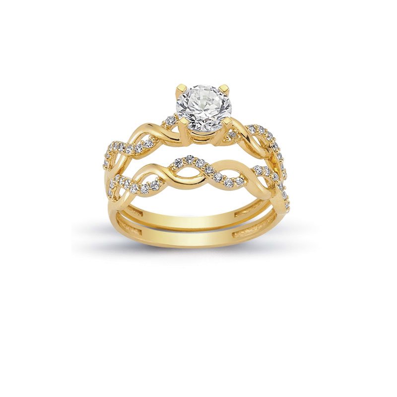 14K Altın Tektaş Alyans İkili Set