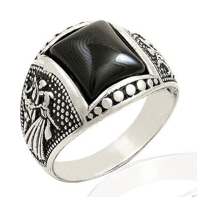 Beelo Silver 925K Gümüş Siyah Taşlı Erkek Yüzük BGEY024