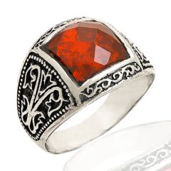 Beelo Silver 925K Gümüş Kırmızı Taşlı Erkek Yüzük BGEY025