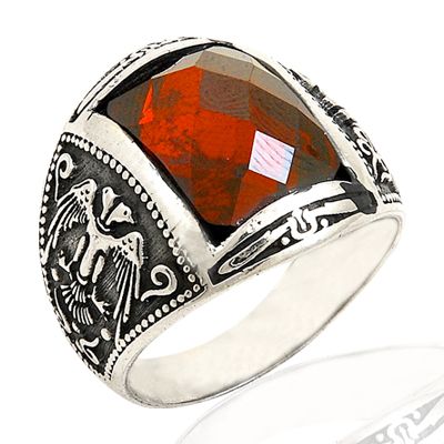 Beelo Silver 925K Gümüş Kırmızı Taşlı Erkek Yüzük BGEY032