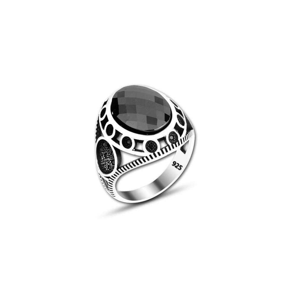 Beelo Silver 925K Gümüş Siyah Zirkon Taşlı Motifli Yüzük