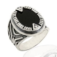Beelo Silver 925K Gümüş Siyah Taşlı Erkek Yüzük BGEY035