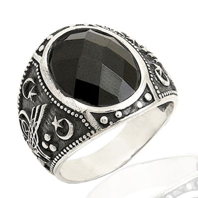 Beelo Silver 925K Gümüş Siyah Taşlı Erkek Yüzük BGEY045