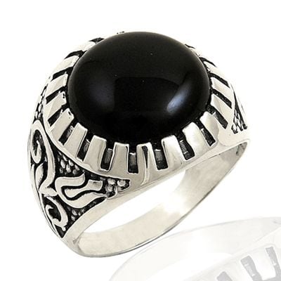 Beelo Silver 925K Gümüş Siyah Taşlı Erkek Yüzük BGEY051