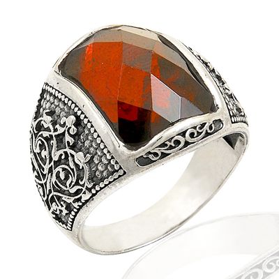 Beelo Silver 925K Gümüş Kırmızı Taşlı Erkek Yüzük BGEY052
