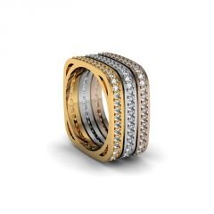 Altın Kaplama 3 Renk Gümüş Tamtur Kare Alyans Yüzük