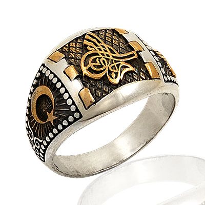 Beelo Silver 925K Gümüş Osmanlı Tuğralı Ayyıldız Erkek Yüzük BGEY131