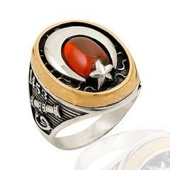 Beelo Silver 925K Gümüş Kırmızı Taşlı Ayyıldız Erkek Yüzük BGEY149