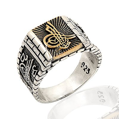 Beelo Silver 925K Gümüş Osmanlı Tuğralı Erkek Yüzük BGEY155