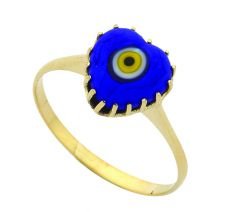 Beelo Gold 14K Altın Nazar Kalp Yüzük BGYG024