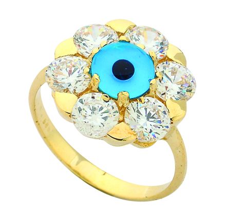 Beelo Gold 14K Altın Nazar Papatya Yüzük BGYG032