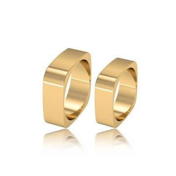 Beelo Gold 14K Altın Kare İkili Alyans Yüzük Set