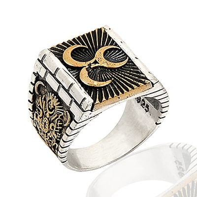 Beelo Silver 925K Gümüş Üç Hilal Erkek Yüzük BGEY172