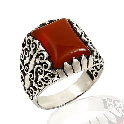 Beelo Silver 925K Gümüş Akik Osmanlı Erkek Yüzük BGEY175