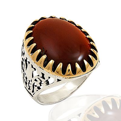 Beelo Silver 925K Gümüş Akik Osmanlı Lale Erkek Yüzük BGEY177