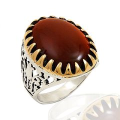 Beelo Silver 925K Gümüş Akik Osmanlı Lale Erkek Yüzük BGEY177