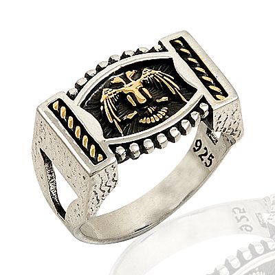 Beelo Silver 925K Gümüş Çift Başlı Kartal Motifli Erkek Yüzük BGEY183