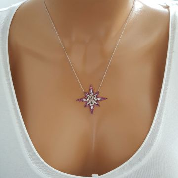Beelo Silver Gümüş 925K Gümüş Baget Tasarım Yıldız Kolye