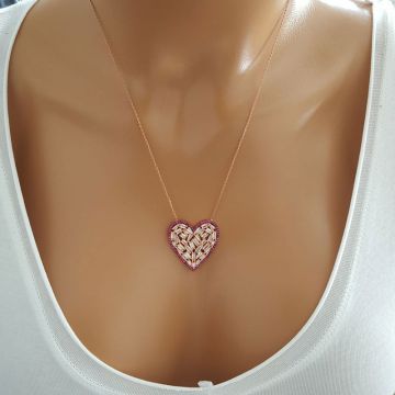 Beelo Silver Gümüş 925K Gümüş Baget Tasarım Kalp Kolye