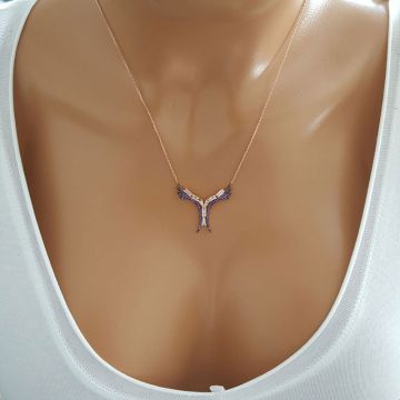 Beelo Silver Gümüş 925K Gümüş Baget Tasarım Lila Kolye