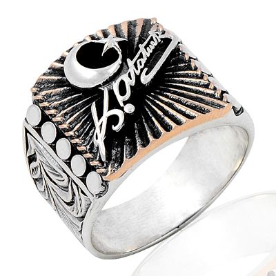 Beelo Silver 925K Gümüş K. Atatütk İmzalı Ayyıldız Erkek Yüzük BGEY190