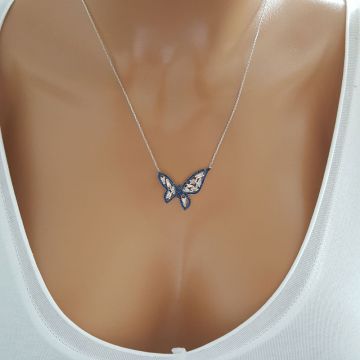 Beelo Silver Gümüş 925K Gümüş Baget Tasarım Kelebek Kolye