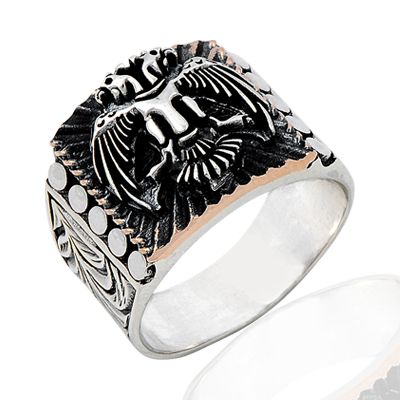 Beelo Silver 925K Gümüş Çift Başlı Kartal Erkek Yüzük BGEY199
