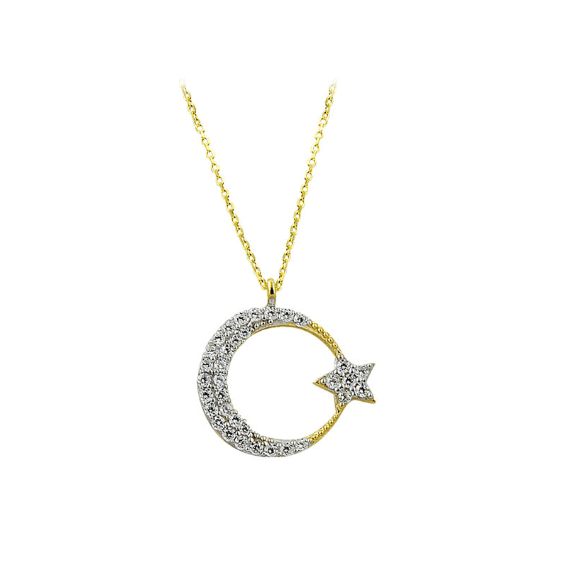 Beelo Gold 14K Altın Ay Yıldız Türk Bayrağı Kolye