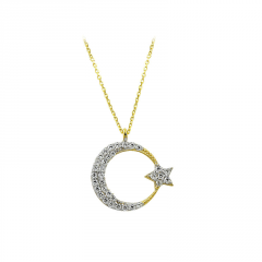 Beelo Gold 14K Altın Ay Yıldız Türk Bayrağı Kolye