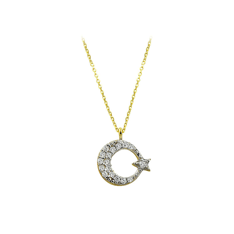 Beelo Gold 14K Altın Ay Yıldız Türk Bayrağı Kolye