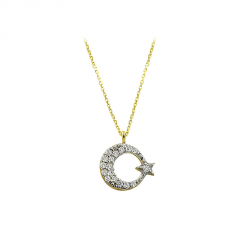 Beelo Gold 14K Altın Ay Yıldız Türk Bayrağı Kolye