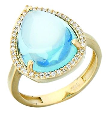 Beelo Gold 14K Altın Renkli Taşlı Su Damlası Yüzük