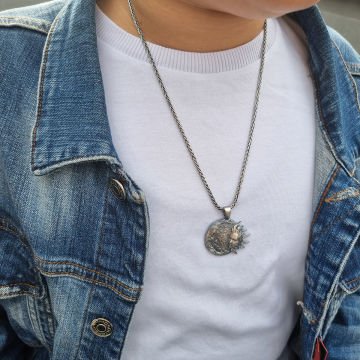 Beelo Silver 925 Ayar Gümüş Güneş Ay Erkek Kolye