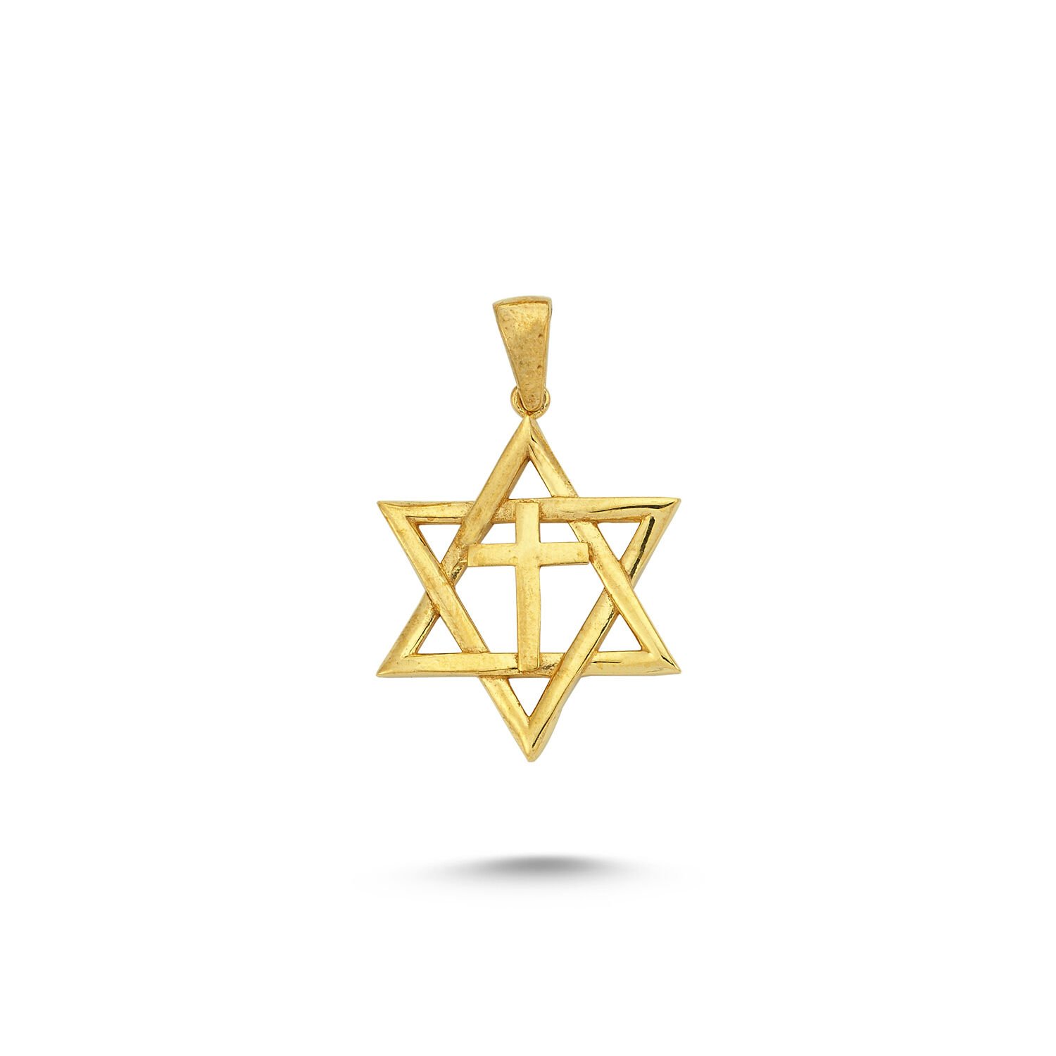 Beelo Gold 14K Altın Davut'un Yıldızı ve Haç Özel Tasarım Kolye Ucu