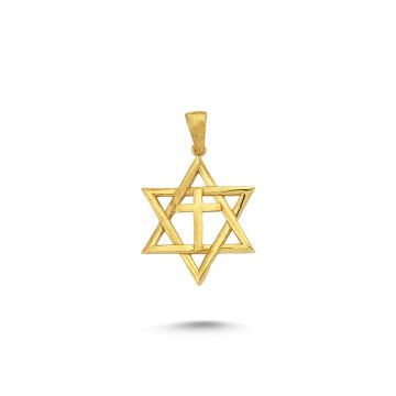 Beelo Gold 14K Altın Davut'un Yıldızı ve Haç Özel Tasarım Kolye Ucu
