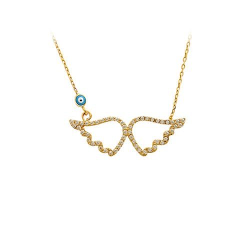 Beelo Gold 14K Altın Taşlı Melek Kanadı Nazar KolyeBGKL093