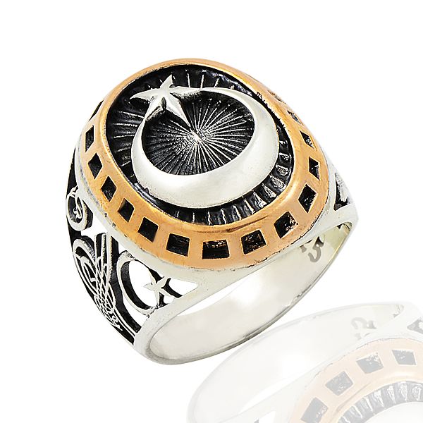Beelo Silver 925K Gümüş Ay Yıldız Erkek Yüzük   BGEY249