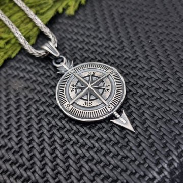 Beelo Silver 925 Ayar Gümüş Pusula Erkek Kolye