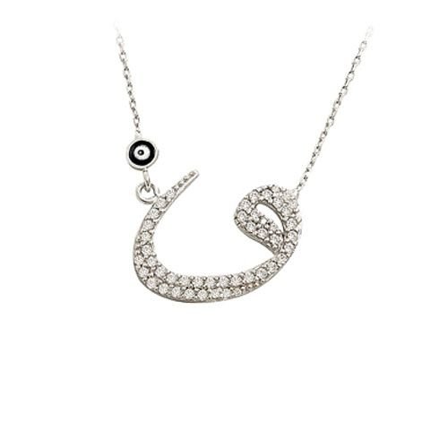 Beelo Gold 14K Beyaz Altın Taşlı Vav Nazar Kolye BGKL088