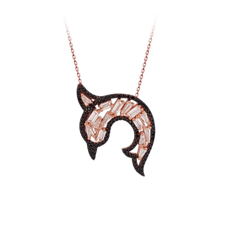 Beelo Silver Gümüş 925K Gümüş Baget Tasarım Yunus Balığı Kolye