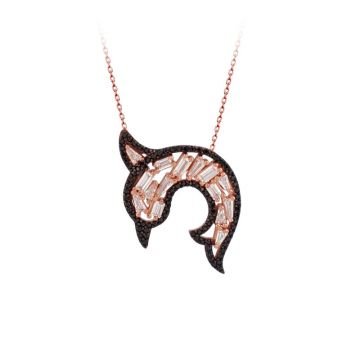 Beelo Silver Gümüş 925K Gümüş Baget Tasarım Yunus Balığı Kolye