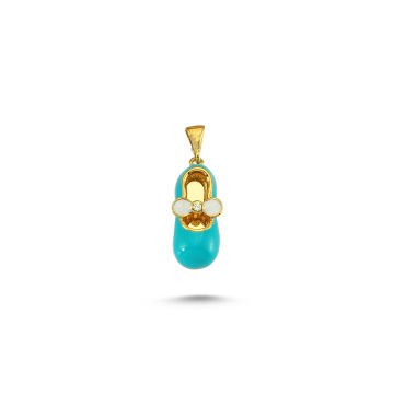 Beelo Gold 14K Altın Bebek Ayakkabı Mineli Taşlı Kolye Ucu