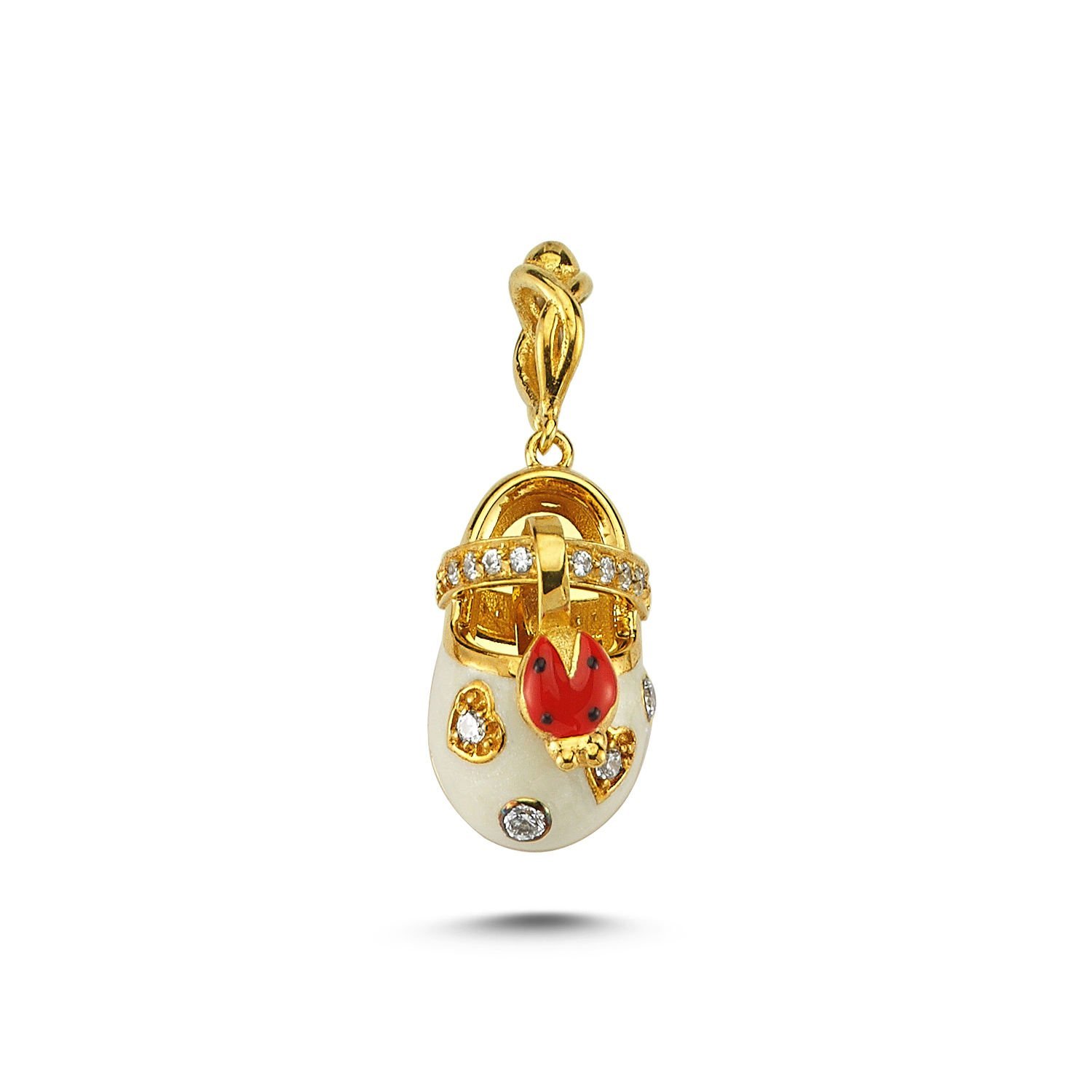 Beelo Gold 14K Altın Bebek Ayakkabı Mineli Taşlı Kolye Ucu
